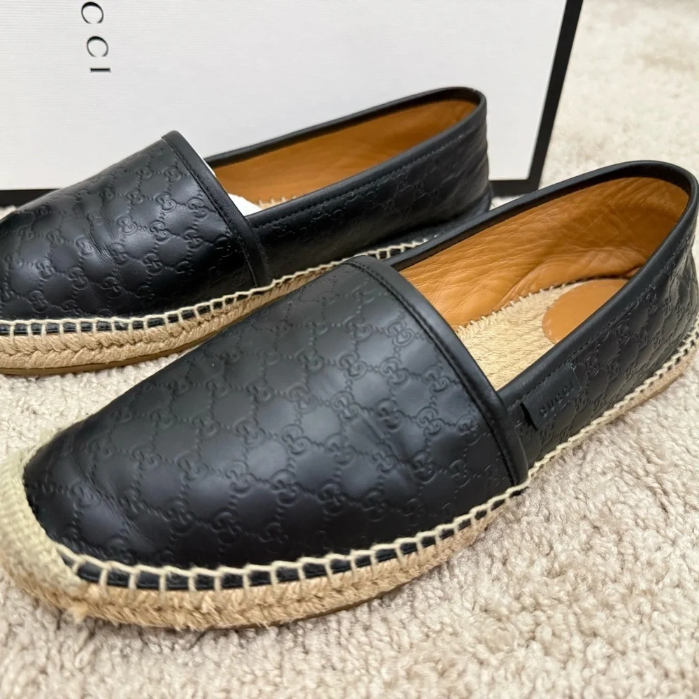 Gucci Black Embossed Leather Espadrilles